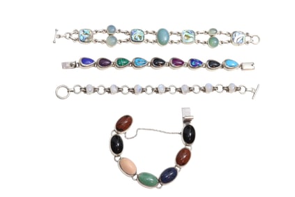 Gorgeous Sterling Silver Natural Stone and Abalone Shell Bracelets