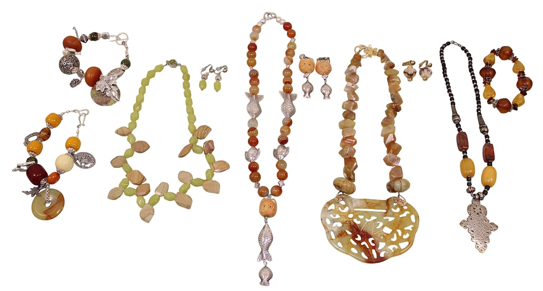 Stone Bead Necklaces, Bracelets & Earrings: 14"-20" long.
