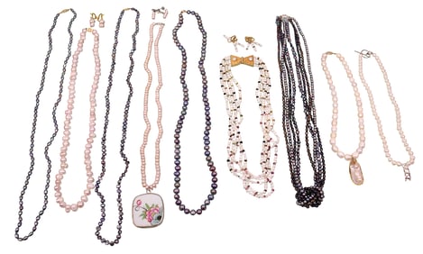 Pink, White & Black Pearl Necklaces & Earrings