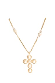 Signed Miriam Haskell Pearl Cross Necklace (approx 30"-32")