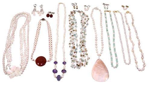 Pearl Necklaces & Earrings, Some with Pendants & Sterling Clasps