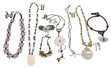Asian Inspired Necklaces incl. Cloisonne & Carved Jade