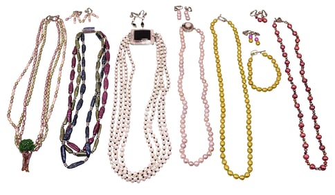 Colorful Pearl Necklaces, Most with Sterling Silver Clasps
