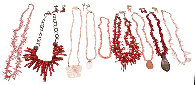 Pink Pearl & Coral Necklaces, Some with Pendants incl. Mexican Crab Fire Agate