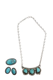 Sterling Silver and Turquoise Necklace, Brooch and Earrings