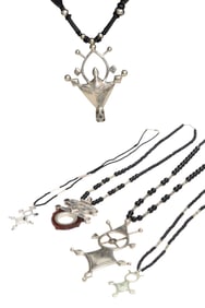 Beaded Necklaces with Unique Silver Tone Tuareg Cross Style Pendants