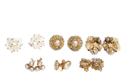 Signed Miriam Haskell Clip On and Screwback Earrings + 1 Pair of Unsigned Earrings