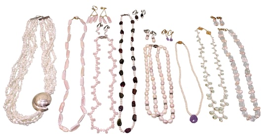 White & Pink Pearl Necklaces & Earrings