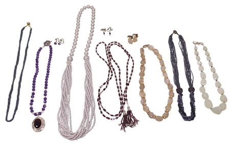 Pearl & Stone Bead Necklaces, One with Sterling Silver Pendant