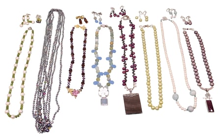 Colorful Pearl Necklaces, Most with Sterling Silver Clasps & Pendants