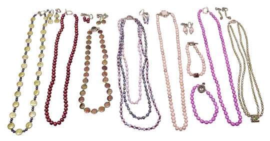 Colorful Pearl Necklaces & Earrings, Most with Sterling Silver Clasps