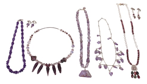 Purple Necklaces with Stone & Glass Beads