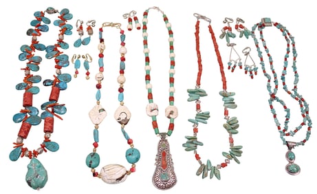 Tribal Style Necklaces with Turqoise & Coral