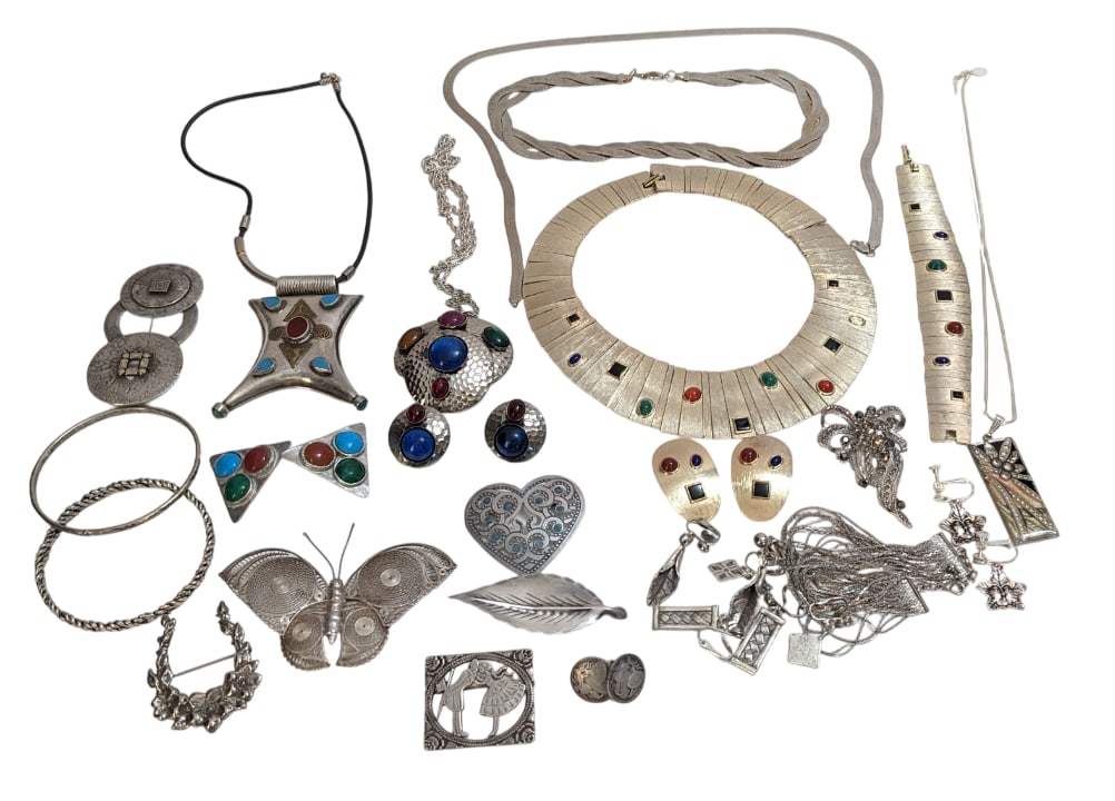 Silver Tone Necklaces, Bracelets, Pins, Earrings, Etc Including Some Sterling (1 of 18)