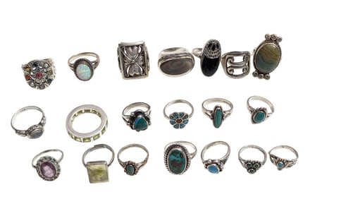 20 Fashion Rings Including Sterling, Turquoise, Etc Sizes 5-9