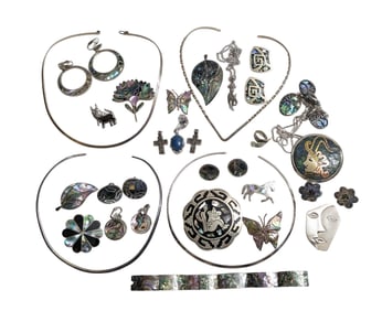 Sterling Silver Jewelry Incl Brooches/ Pins, Necklaces, Earrings, Bracelet, Etc - Abalone & Taxco