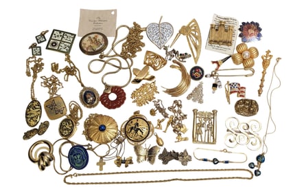 Gold Toned Jewelry Including Gold Filled, MMA, Reed & Barton Damascene, Estee Lauder, Etc