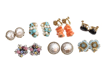 6 Pairs of Signed Miriam Haskell Earrings + 1 Other