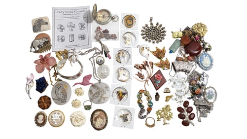 Novelty Brooches, Pins, Bracelets, Etc Including Reed & Barton Damascene, Stauer, Disney, Peridot
