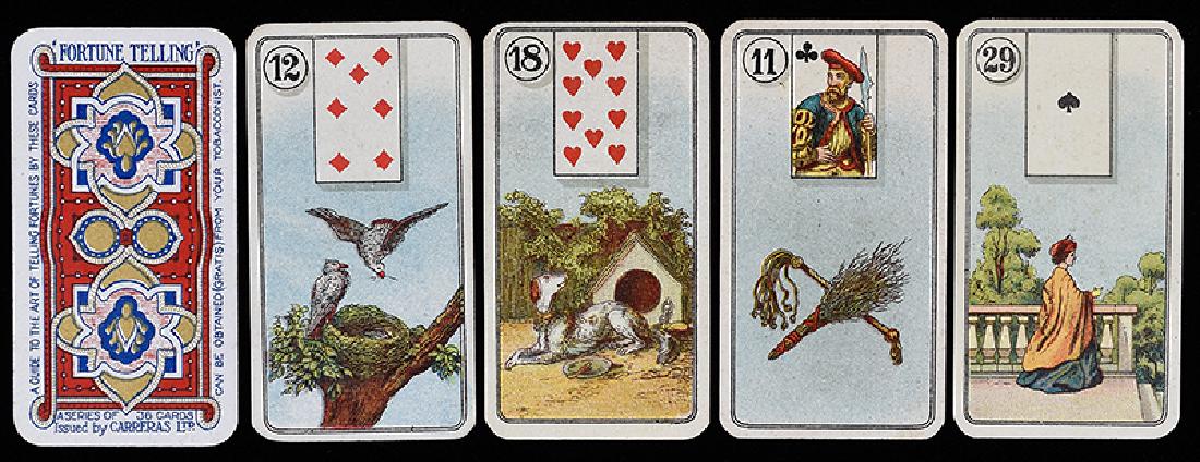 Carreras Ltd. Fortune Telling Deck.: Carreras Ltd. Fortune Telling Deck. England, ca. 1910. 36/36. Excellent. Unusual tobacco insert deck with fortune telling faces and advertising back.