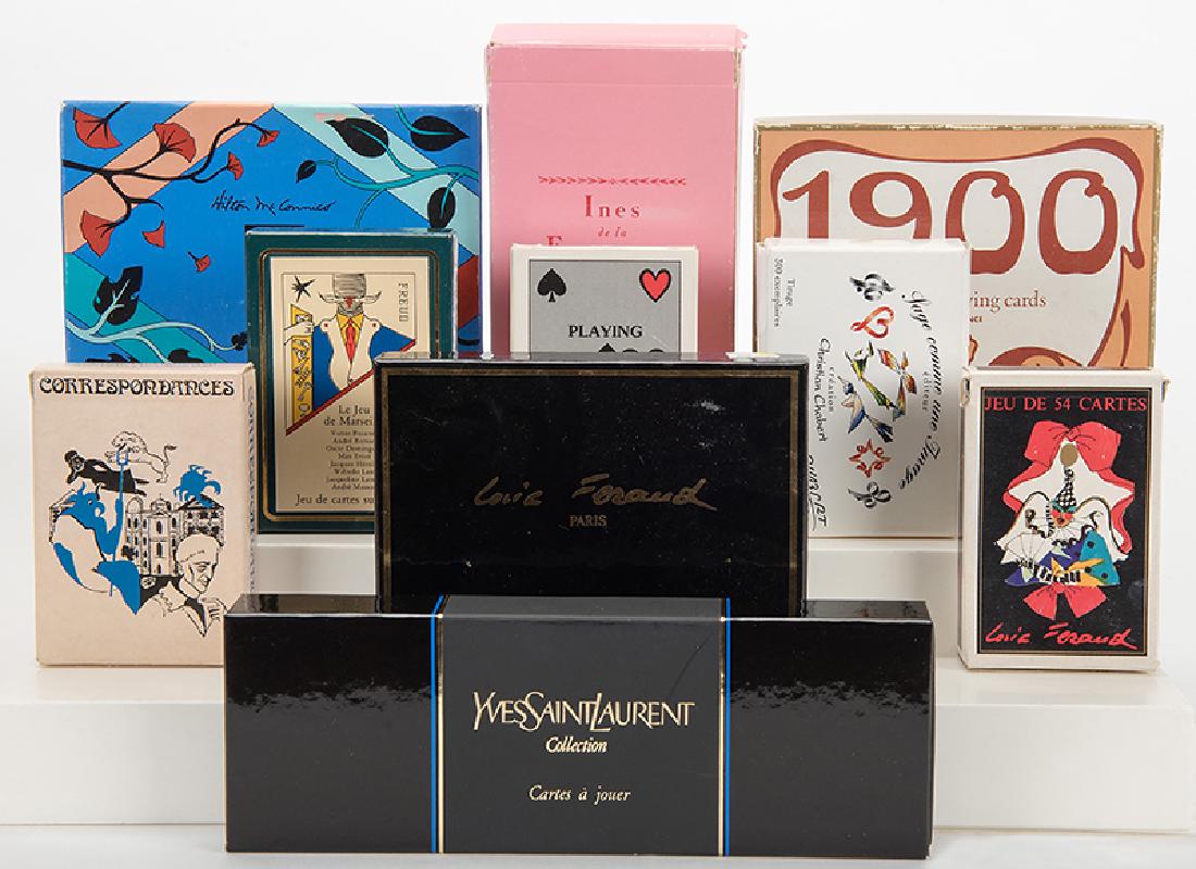 11 Packs of Playing Cards.: 11 Packs of Playing Cards. Including Standard French national pattern, Louis Feraud, André Breton “Le Jeu de Marseille, Ines de la Fressange, Correspondences, “Sage comme une Image” Christian C