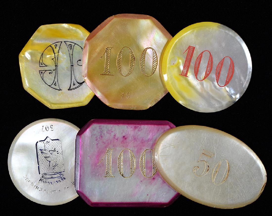 Six Miscellaneous Engraved Mother of Pearl Gambling (1 of 1)