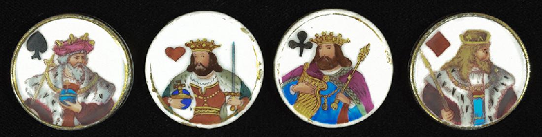 Set of Four Hand Painted Porcelain Whist Counters Kc, (1 of 1)