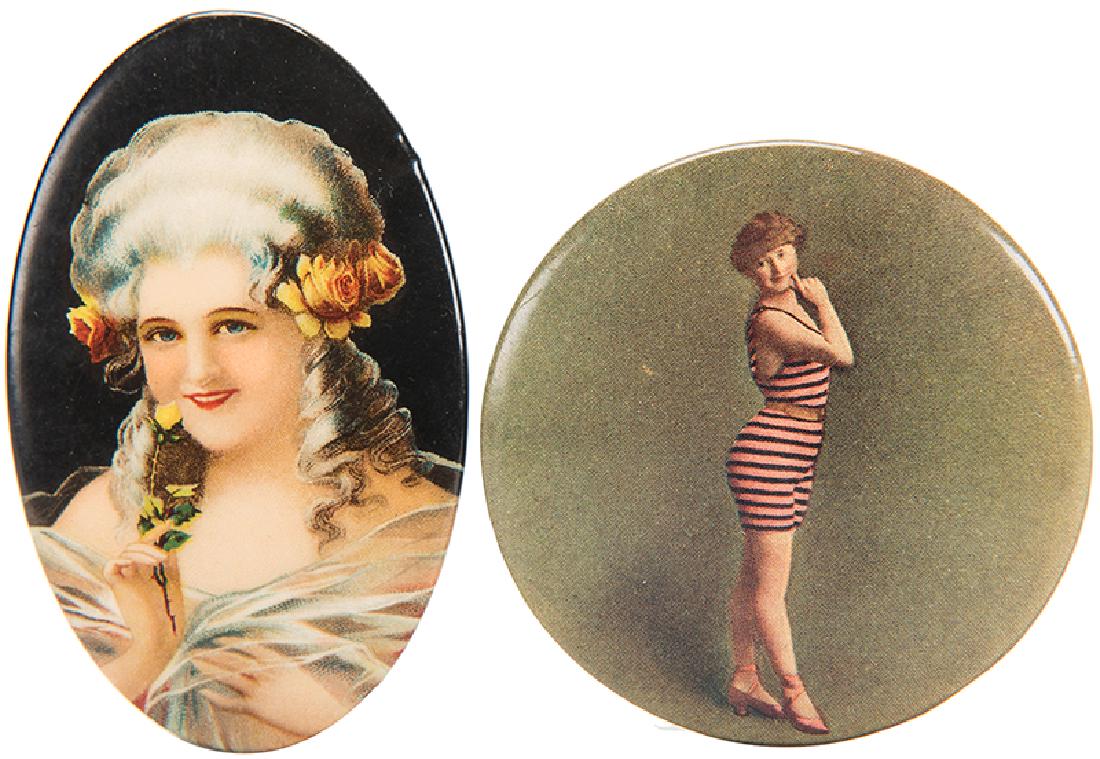 Pair of Celluloid Pocket Mirrors with Victorian Ladies. (1 of 1)