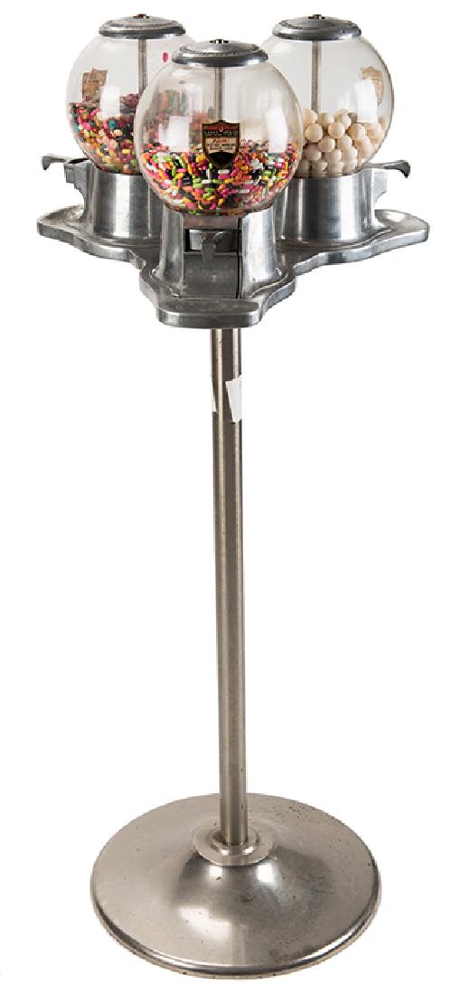 Abbey Mfg. Co. 5 Cent Cash Trio Candy Vendors on Stand. (1 of 1)