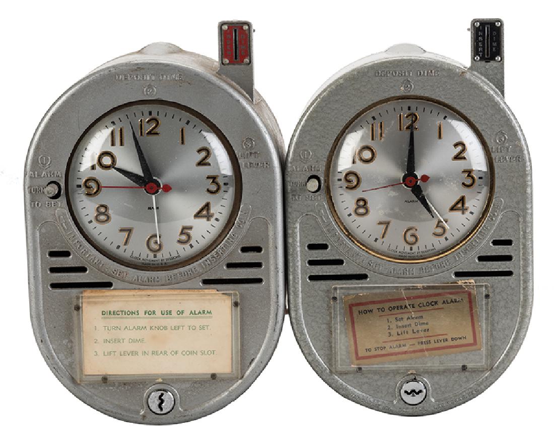 Two 10 Cent Coin Operated Hotel Alarm Clocks. (1 of 1)