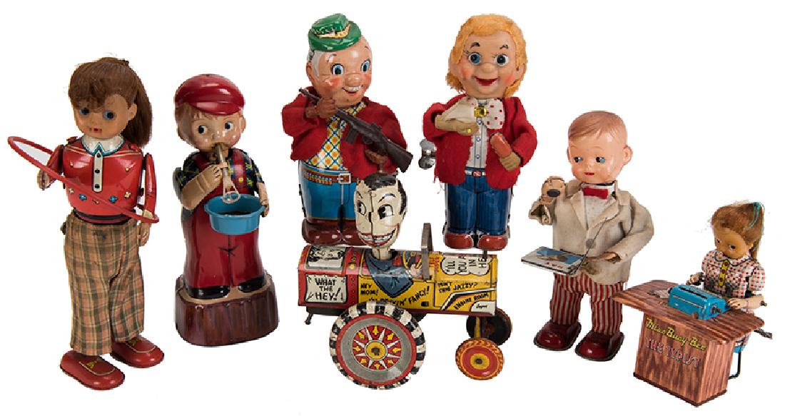 Group of Seven Vintage Tin Litho Wind-Up Toys (1 of 1)