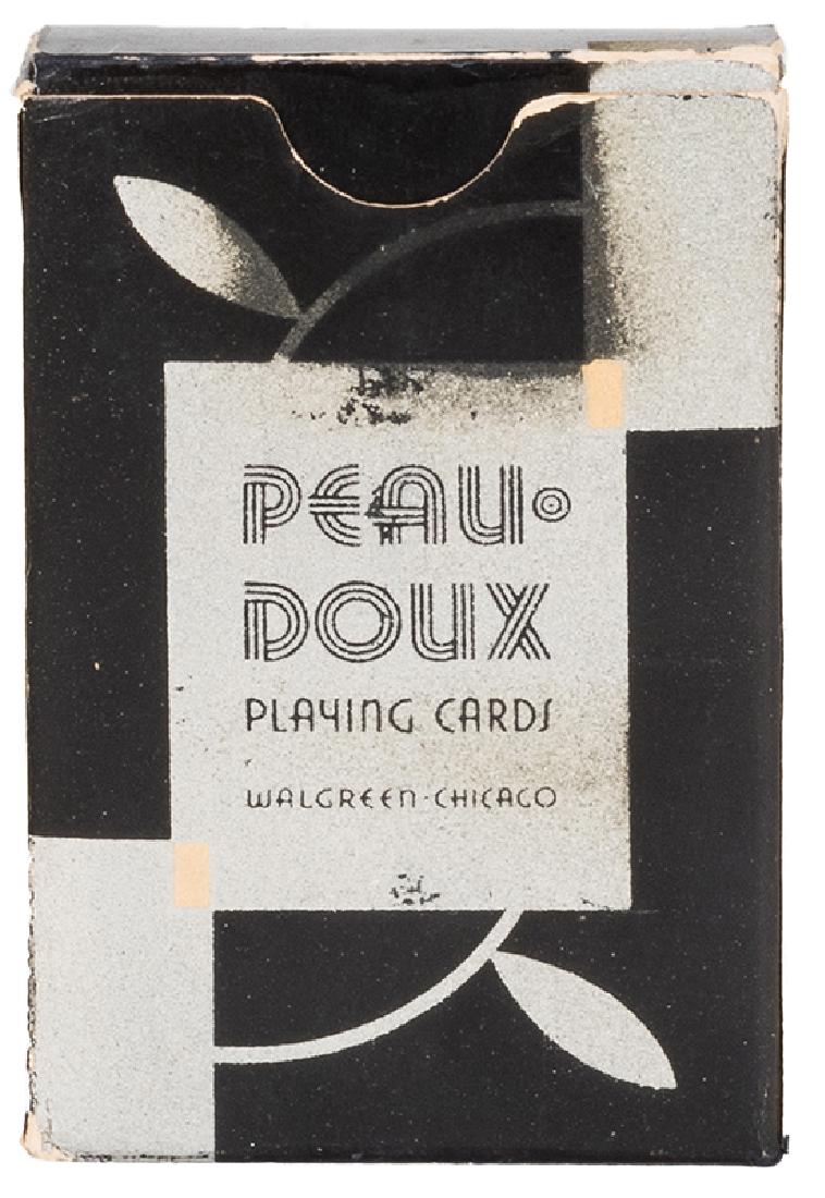 Silver Peau Doux Playing Cards.: Cardini (Richard Valentine Pitchford). Silver Peau Doux Playing Cards. Chicago: Walgreen Co., ca. 1934. Unopened pack of the bridge-size fanning cards purchased by Cardini for use in his famous act. B