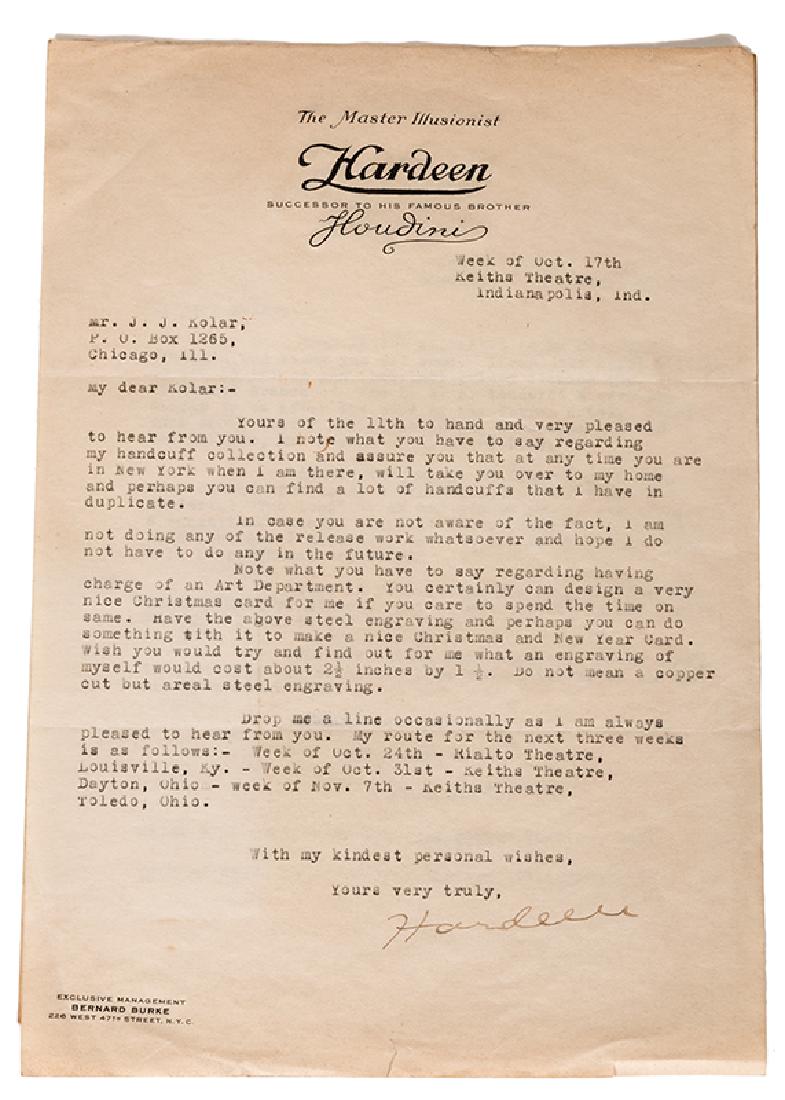 Pair of Typed Letters Signed, “Hardeen,” to Joseph (1 of 2)
