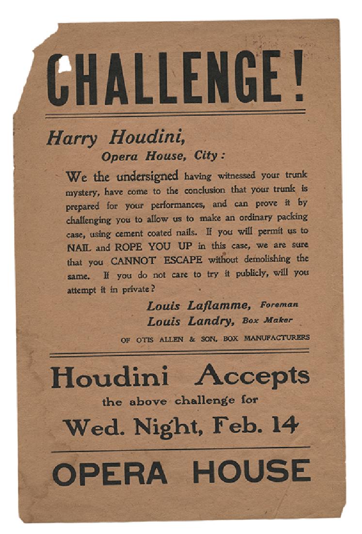 Houdini Trunk Escape Challenge Handbill. (1 of 2)