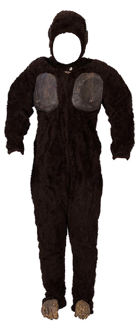 Virgil Co. Gorilla Monster Costume.: Virgil Co. Gorilla Monster Costume. American, ca. 1950. Full-length adult-sized padded faux-fur gorilla costume with snap closures, accompanied by gloves, misshapen and desiccated rubber mask, and a t