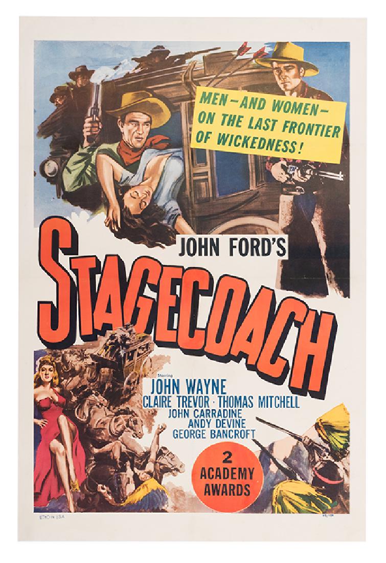 Stagecoach.: Stagecoach. United Artists, R-1948. One sheet (41 x 27”). John Ford’s classic Western about a rag-tag group of strangers riding though Apache territory. Starring Claire Trevor and John Wayne in th