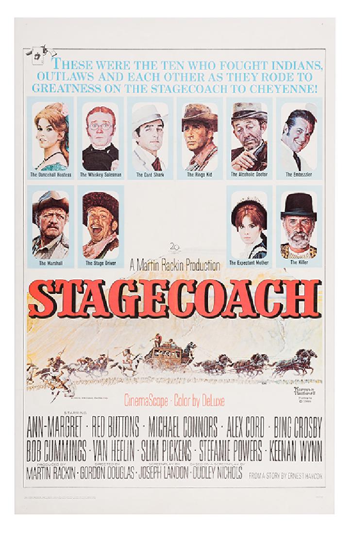 Stagecoach.: Stagecoach. 20th Century Fox, 1966. One sheet (41 x 27”). Color remake of the classic 1939 John Ford film featuring lead performances by Ann-Margaret and Bing Crosby. Poster showcases portraits of t