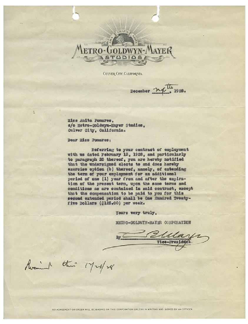 Typed Letter Signed by Louis B. Mayer, Co-Founder of (1 of 1)