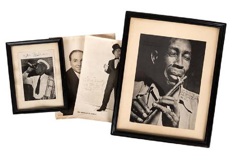 Group of Four Signed Photos of Jazz Musicians.: Group of Four Signed Photos of Jazz Musicians. 1930s—40s. Including Roy Smeck (inscribed and signed, 8 x 10”); Ted Lewis (inscribed and signed, 8 x 10”); Jim Robinson (signed clipped photograph,