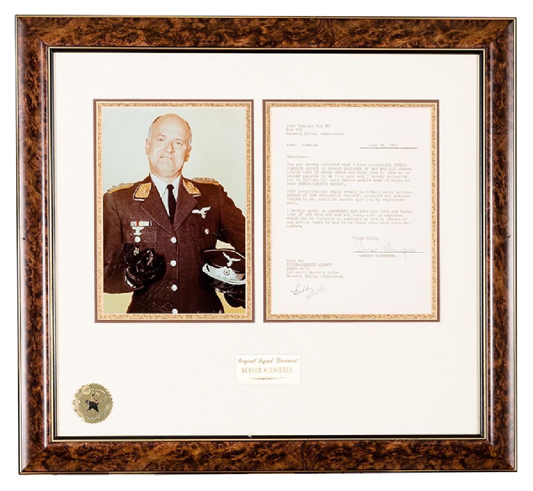 Werner Klemperer Framed Signed Document Display. (1 of 2)