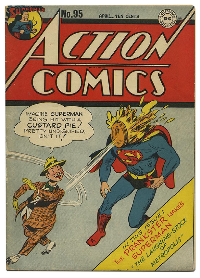 Action Comics No. 95.: Action Comics No. 95. DC Comics, 1946. Ungraded copy, mildly rolled with scattered rubbing and slight losses to backstrip.