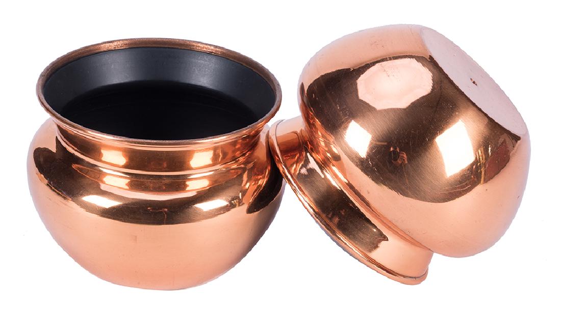 Brahman Rice Bowls: Brahman Rice Bowls. New Haven: Petrie and Lewis, ca. 1940s. Copper-finish bowls cause rice to multiply then transform into water. With original instructions, packet of extra accessories.4 ½" wide.