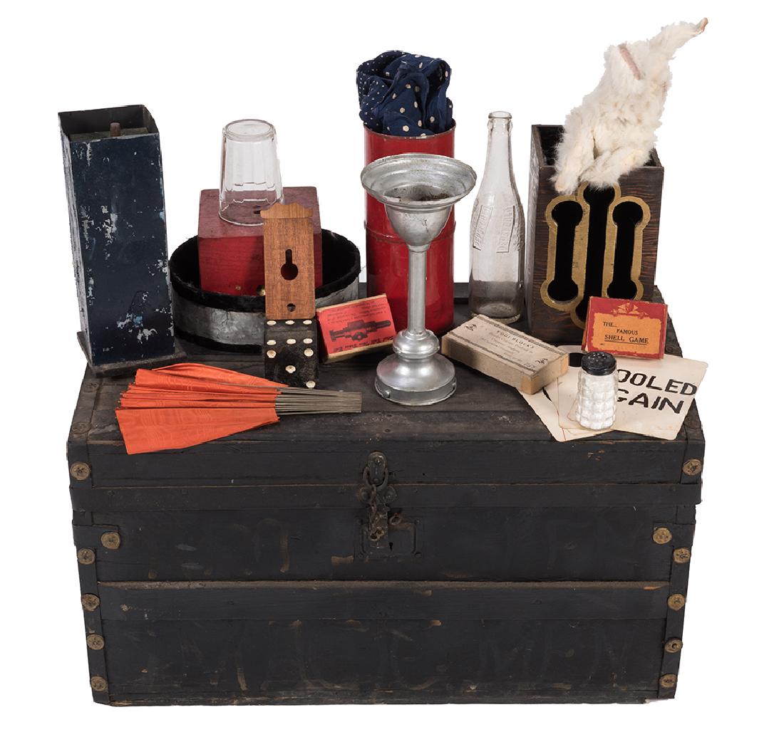 Magician’s Trunk Filled With Stage and Parlor Props and: Magician’s Trunk Filled With Stage and Parlor Props and Apparatus. Circa 1930s—40s. Owned by the magician Arthur J. Leonhardt ("Fooldini"), of Chicago, and accompanied by his personal notebook wit