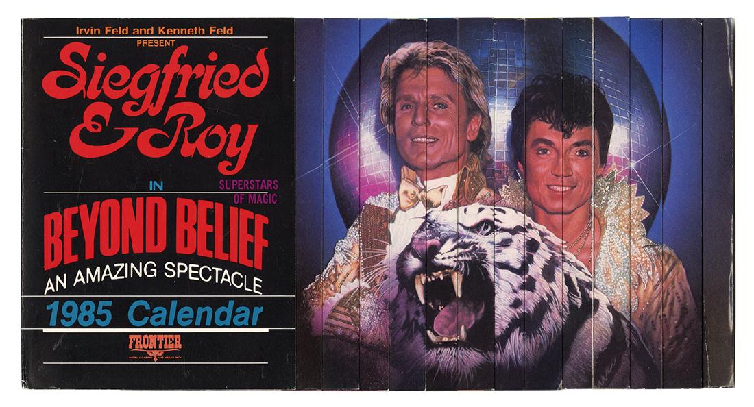 Large File of Siegfried and Roy Photos and Ephemera.: Siegfried and Roy. Large File of Siegfried and Roy Photos and Ephemera. Bulk 1990s. From the files of the publisher of Magic magazine, filling a banker’s box, and including an original airbrush-