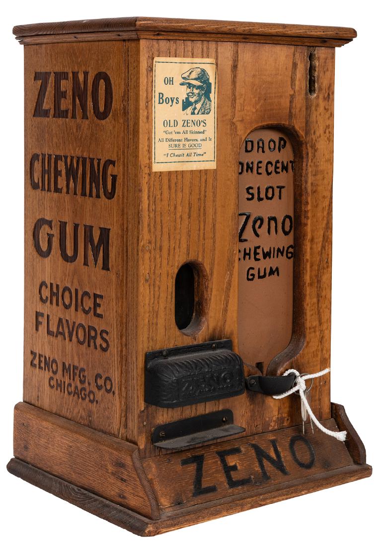 Zeno 1 Cent Wood Gum Machine with Clock Work Mechanism. (1 of 2)