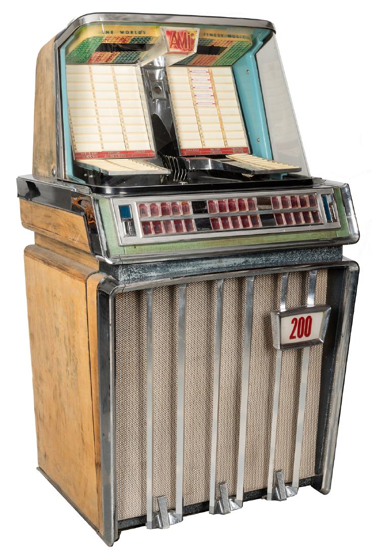 AMI 1959 JAJ200 100 Selection Jukebox.: AMI 1959 JAJ200 100 Selection Jukebox. Chicago,1959. Plays one hundred 45 RPM records. No key. 59 x 33”.