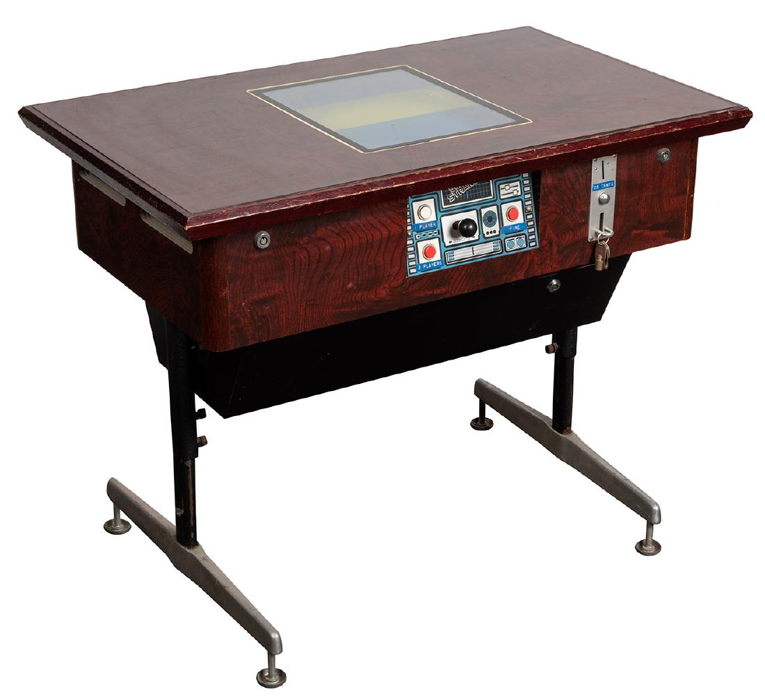 Space Stranger 25 Cent Cocktail Table.: Space Stranger 25 Cent Cocktail Table. Yachiyo, 1978. Uncommon in private collections, this game is an early two-player shooter, in the form of a cocktail table. Lock and key. Not working. Some wear t