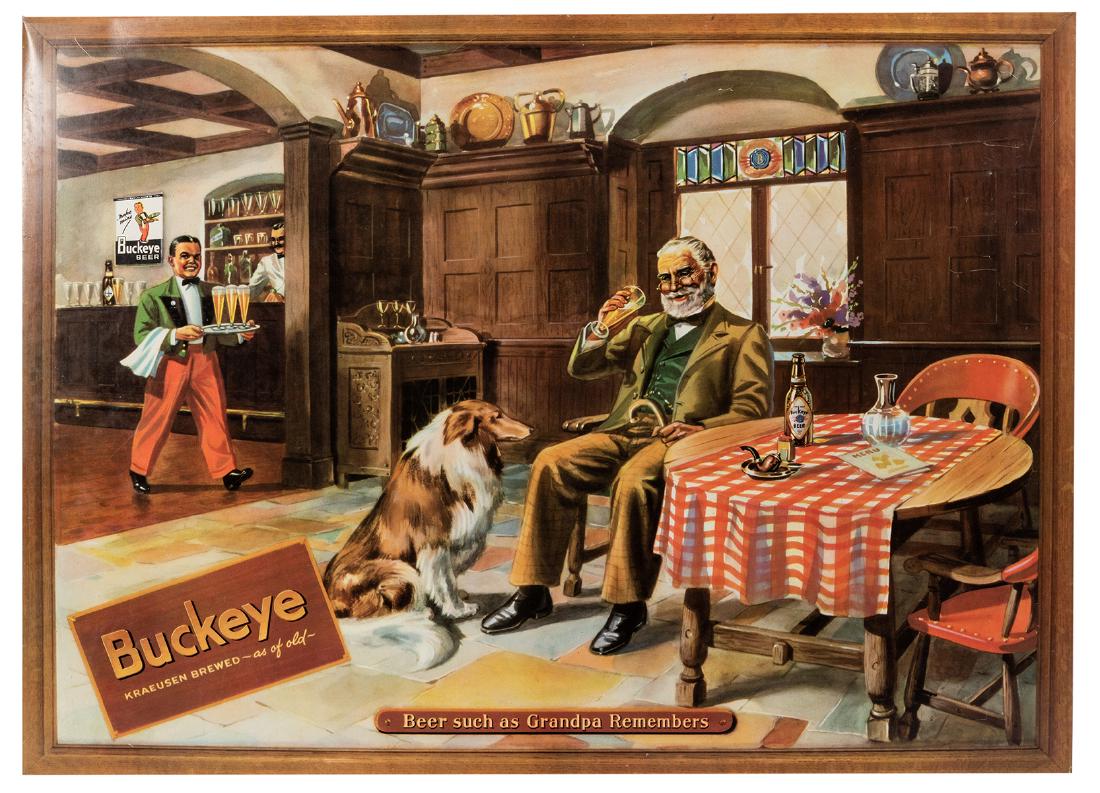 Buckeye Beer Tin Over Cardboard Sign. (1 of 1)