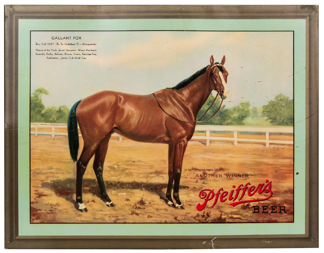 Pfeiffer's Beer Tin Over Cardboard Sign. (1 of 1)