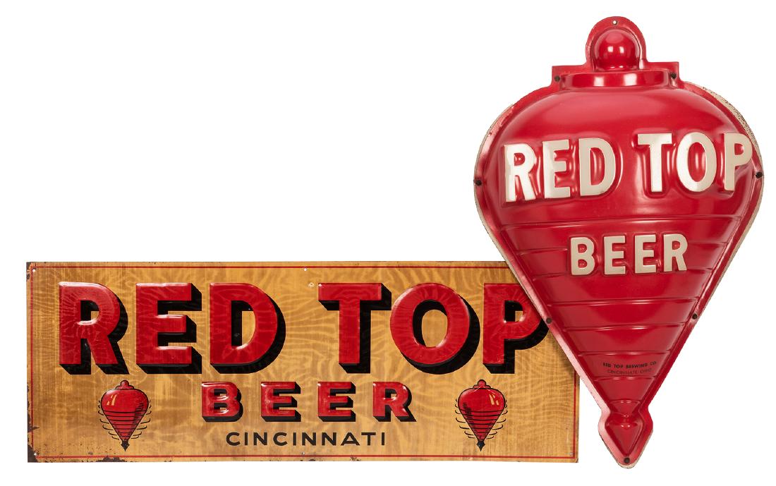 Red Top Beer Molded Plastic Light and Three Tin Signs. (1 of 1)